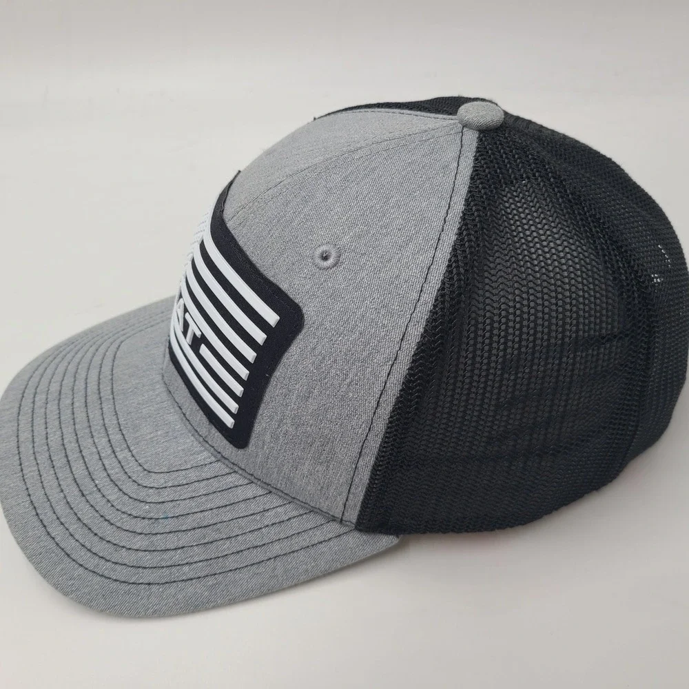 Youth Ariat Hat Snapback Trucker Mesh Gray Black American Flag Patch USA Outdoor